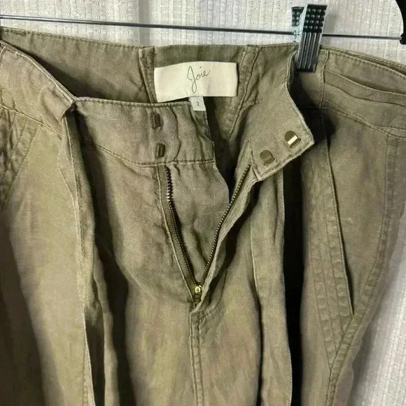 Joie Women’s 2 Brown 100% Linen Crop Capris Ankle Ties Beach Hobo Cargo Pants - Picture 4 of 14